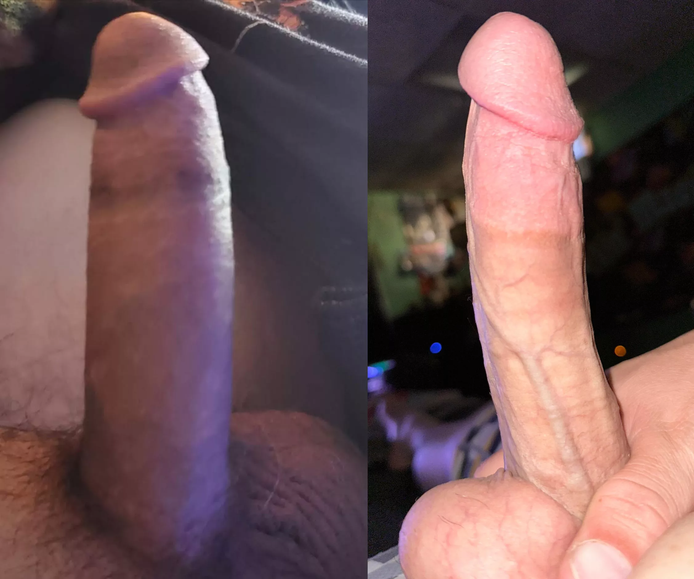 Trying to figure out the better cock me (left) or friend Trying to figure out the better cock me (left) or friend