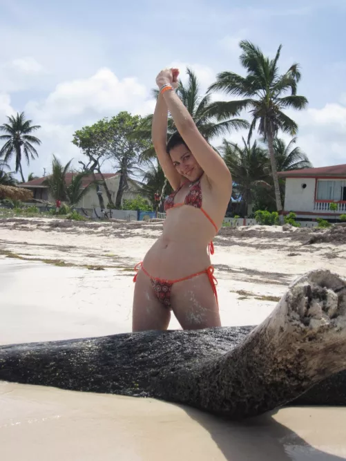 Freedom in Orange swimsuit