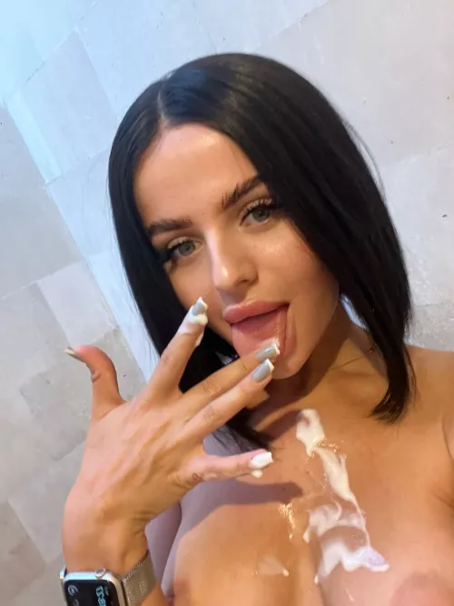 got very excited after spilling yogurt on herself