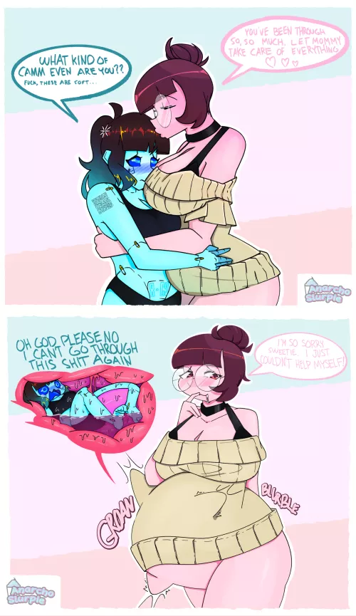 {image} cammdroid and cammom finally meet! (OC by Anarcho Slurpie) [F/F, Soft, Unwilling, Same-Size, Digestion]