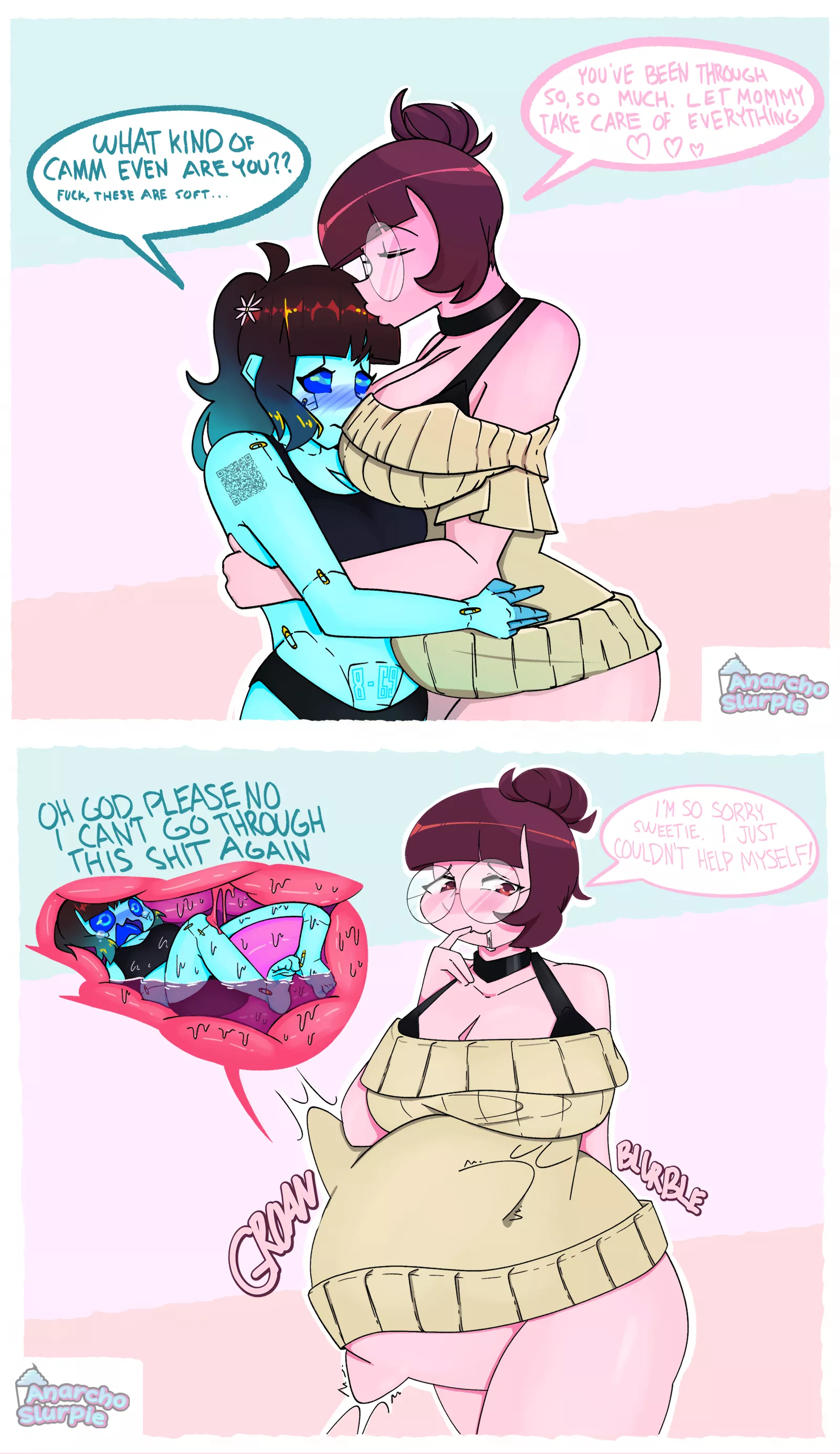 {image} cammdroid and cammom finally meet! (OC by Anarcho Slurpie) [F/F, Soft, Unwilling, Same-Size, Digestion]