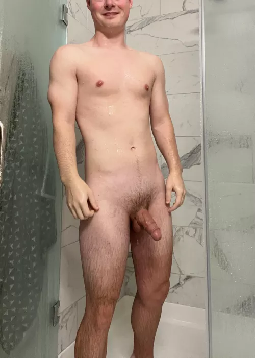 Stepping out of the shower. Pms open