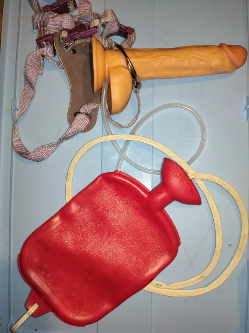 What you think of it? Have you done something similar? It is a dildo which I drilled a hole on a strap on used as a nozzle to fill and give anal