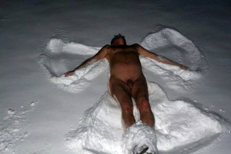 A little early snow, yes it was a dare to challenge other nudist friends.