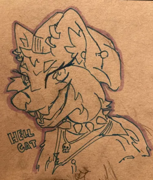 After a year of convincing, I've finally turned my friend into a furry. Here's their sona, Hellcat! (art by me!)