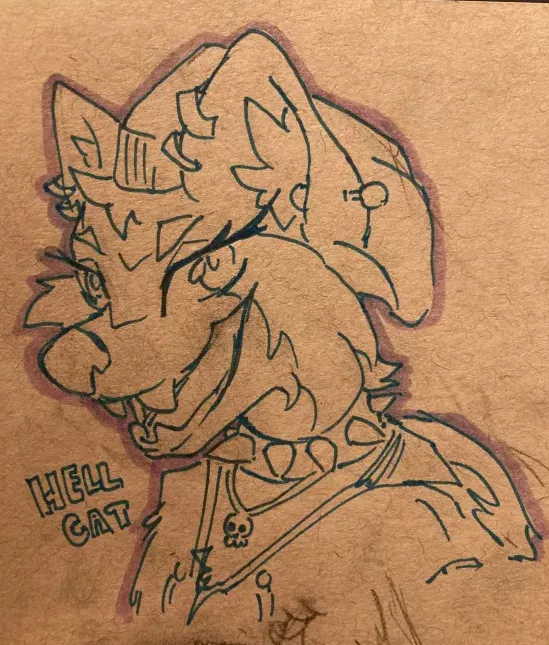 After a year of convincing, I've finally turned my friend into a furry. Here's their sona, Hellcat! (art by me!)