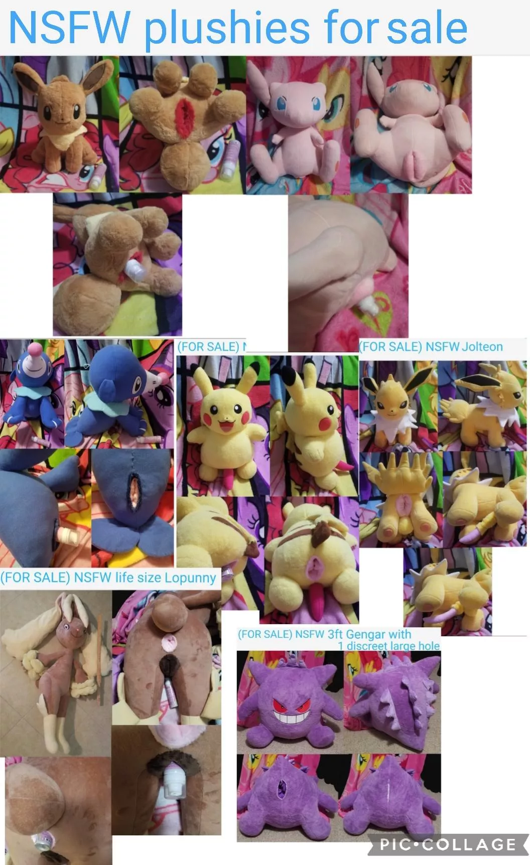 FOR SALE NSFW fuckable Pokemon eevee, life size lopunny, jolteon, pikachu, mew, popplio, gengar [M/F] (Furrysale)