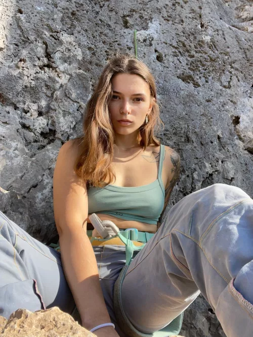 In the mountains without a bra