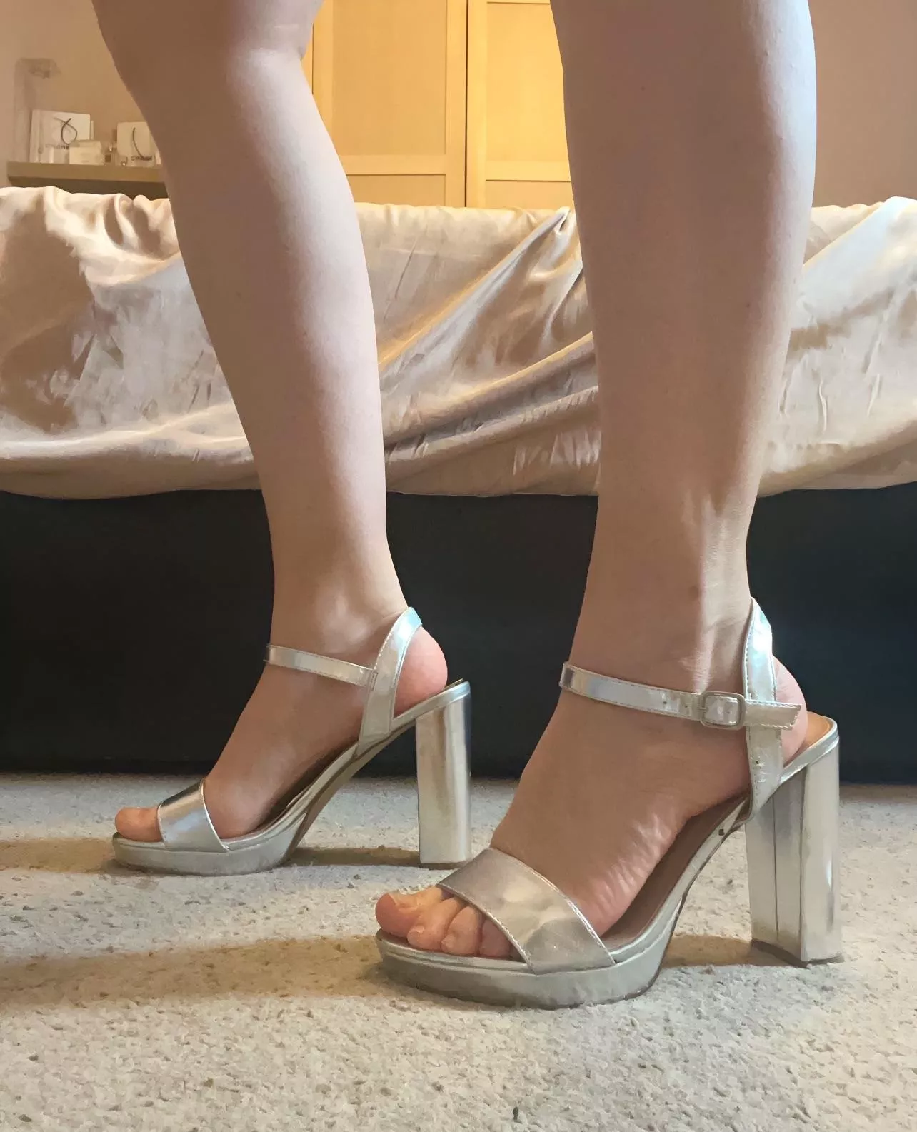 Silver open toe platform heels