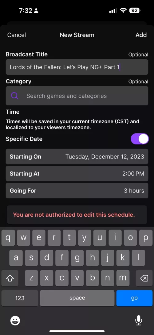 Why can’t I add a schedule?