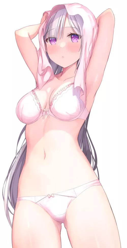 Emilia drying her hair