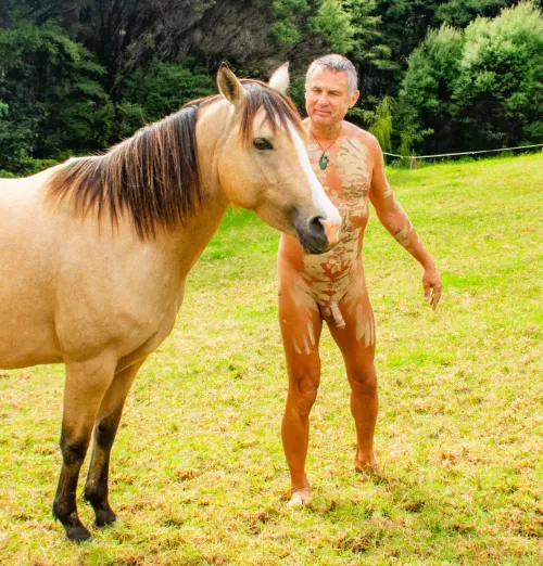 Horsing around with mud body painting