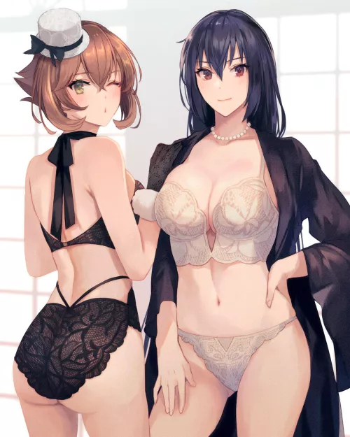 Nagato and Mutsu modelling some lingerie [Kancolle] (@skchkko)