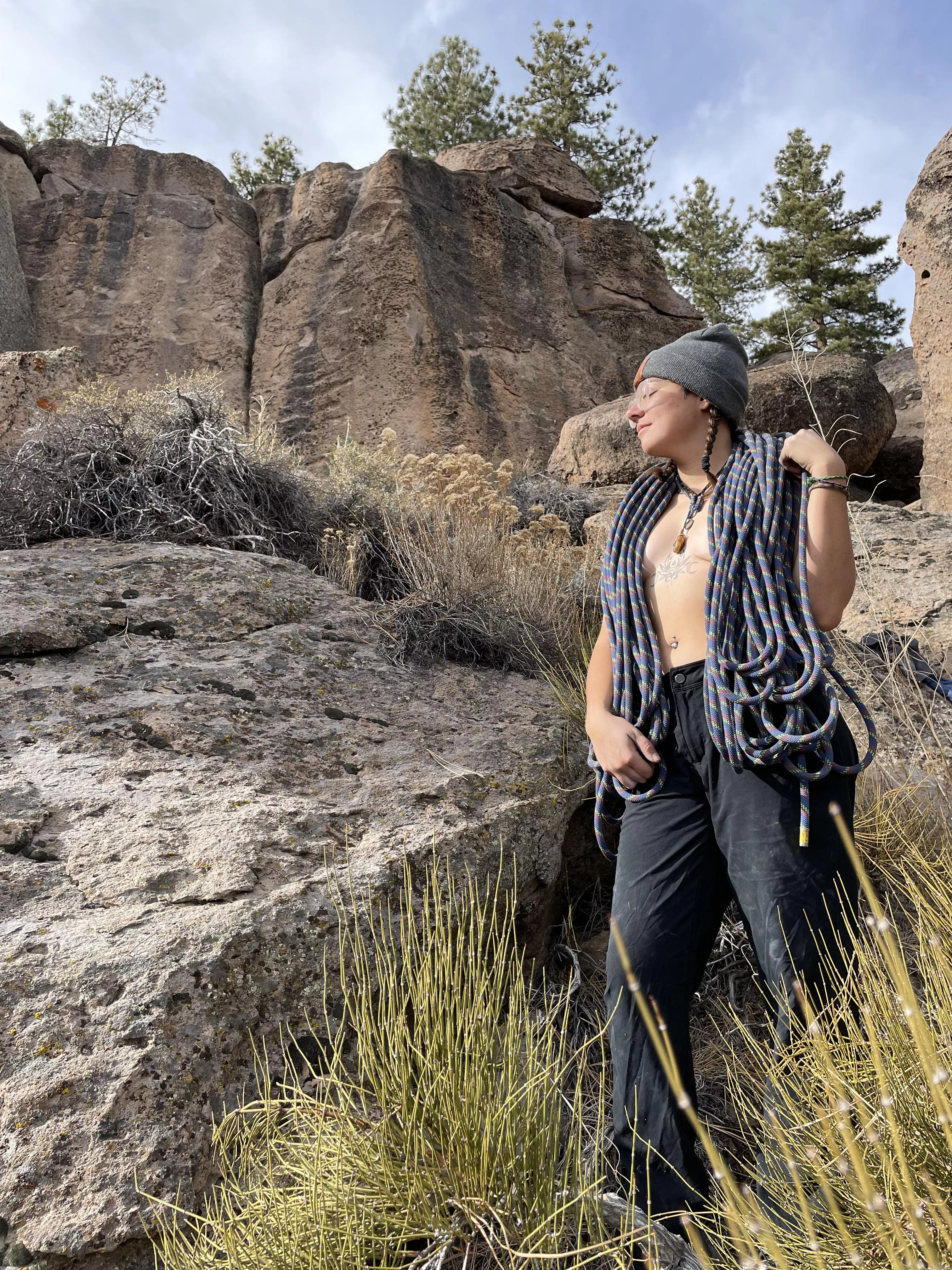 The climbing was a little tuff on my hands today, so figured tits out would make it better