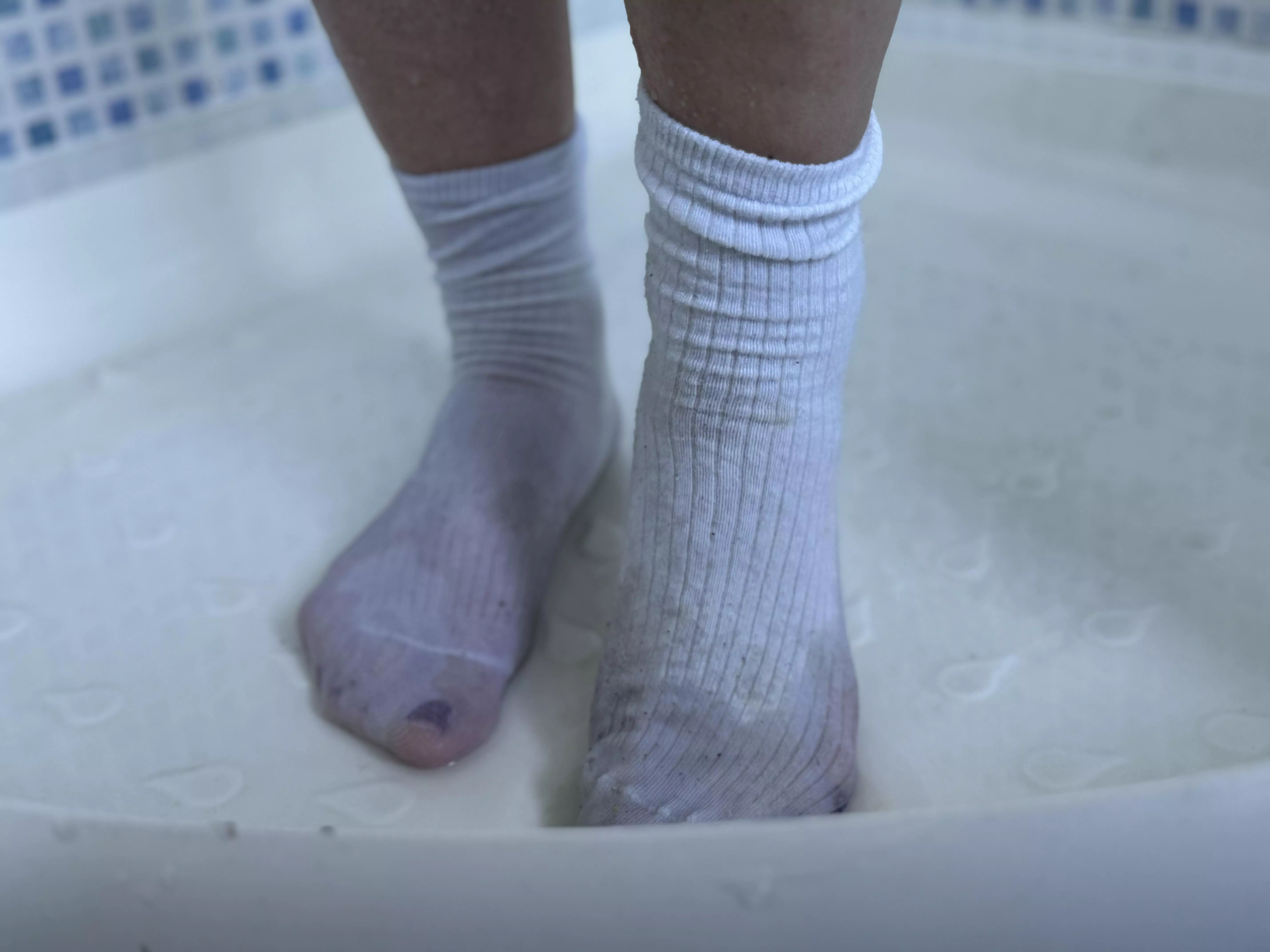 Wet white ankle socks