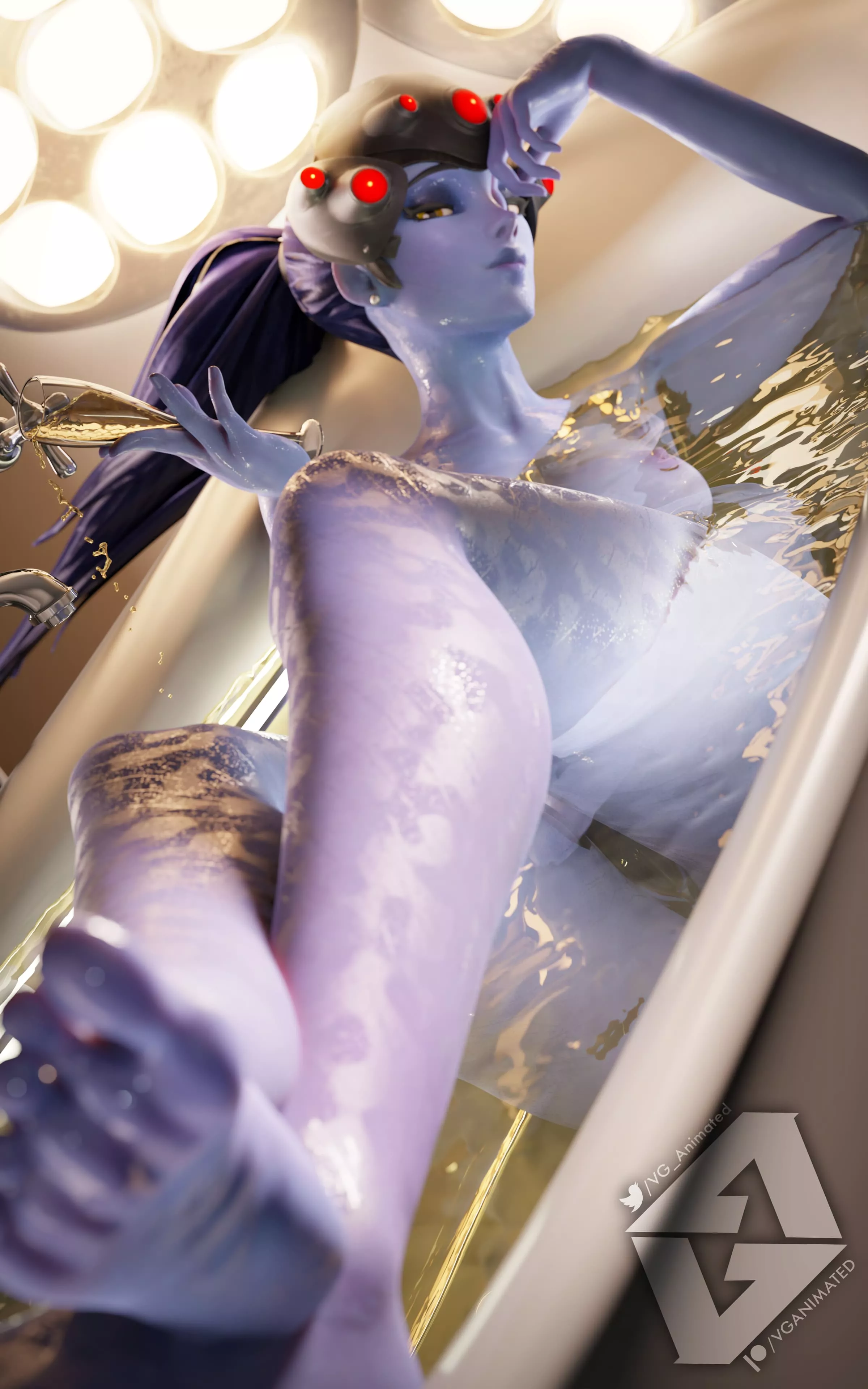 Widowmaker bathing in her pee (VGAnimated) [Overwatch] (2400x3840)