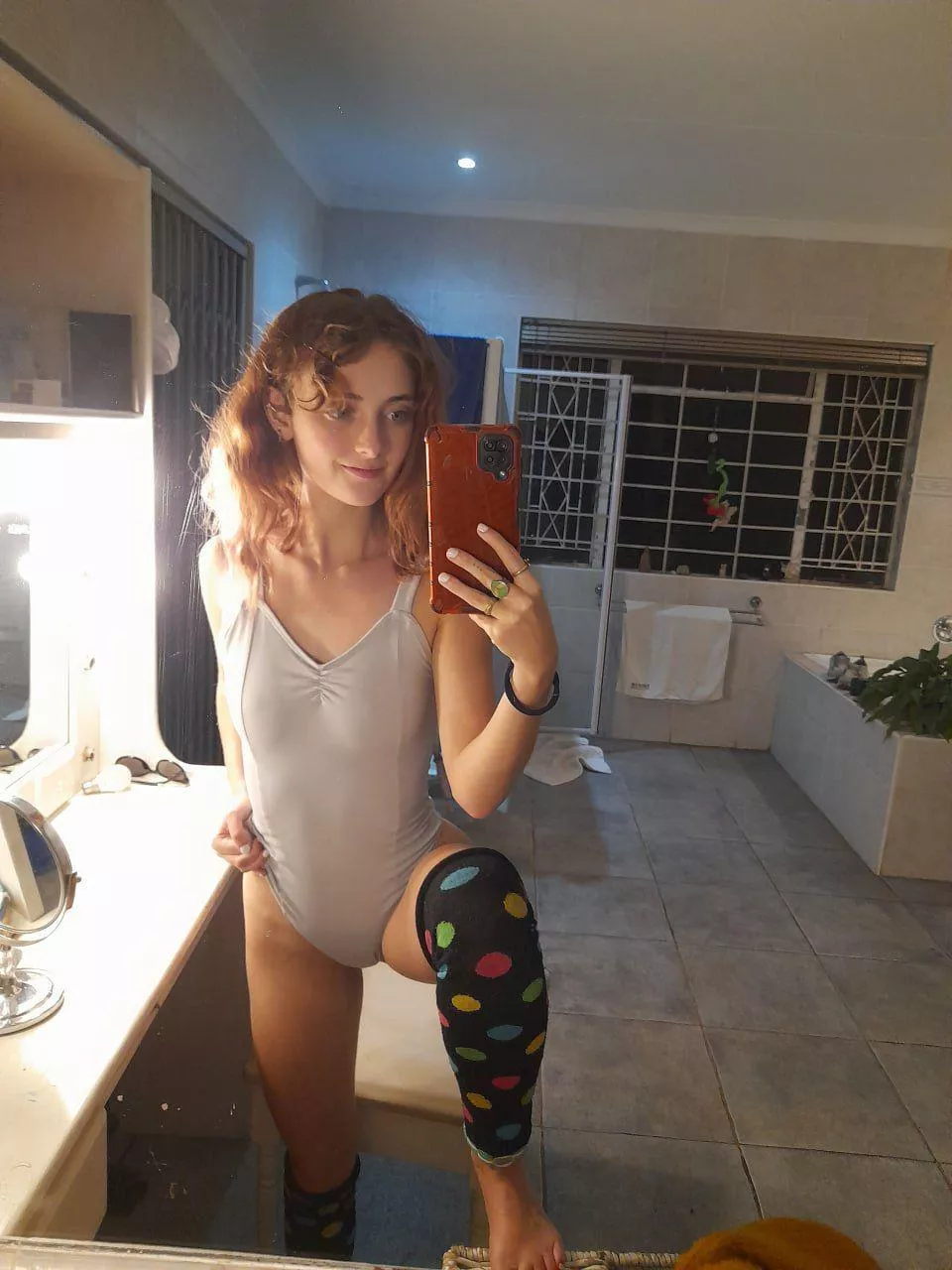 feelin naughty in my polka socks, care to join me in my bathroom games F18