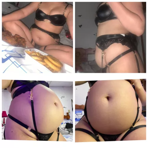 Good good friends, here I bring you this incredible before and after a great filling😋🐷 I love to eat without limits, who wants to feed, ah, is the pig hungry? 🥰🐷