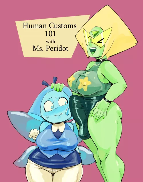 Human Customs 101, with Peridot and Aquamarine (Artist:BoxChan)