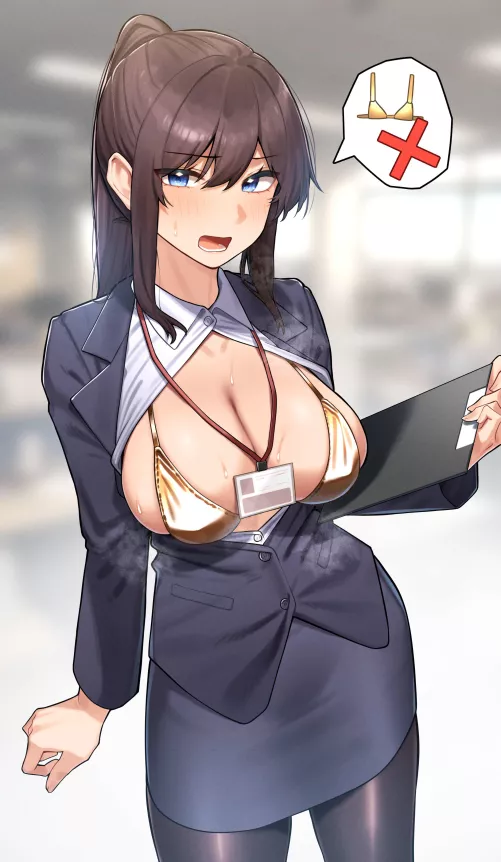 Office Lady in gold bikini