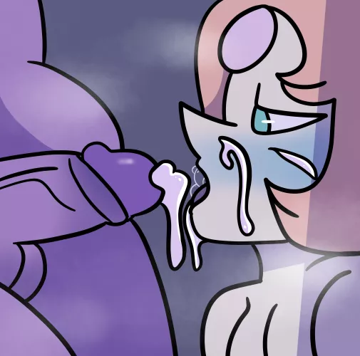 Pearl taking amethyst's load to the face (drawinecchi)