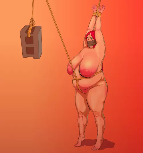 Weighted crotchrope keeping her on her toes