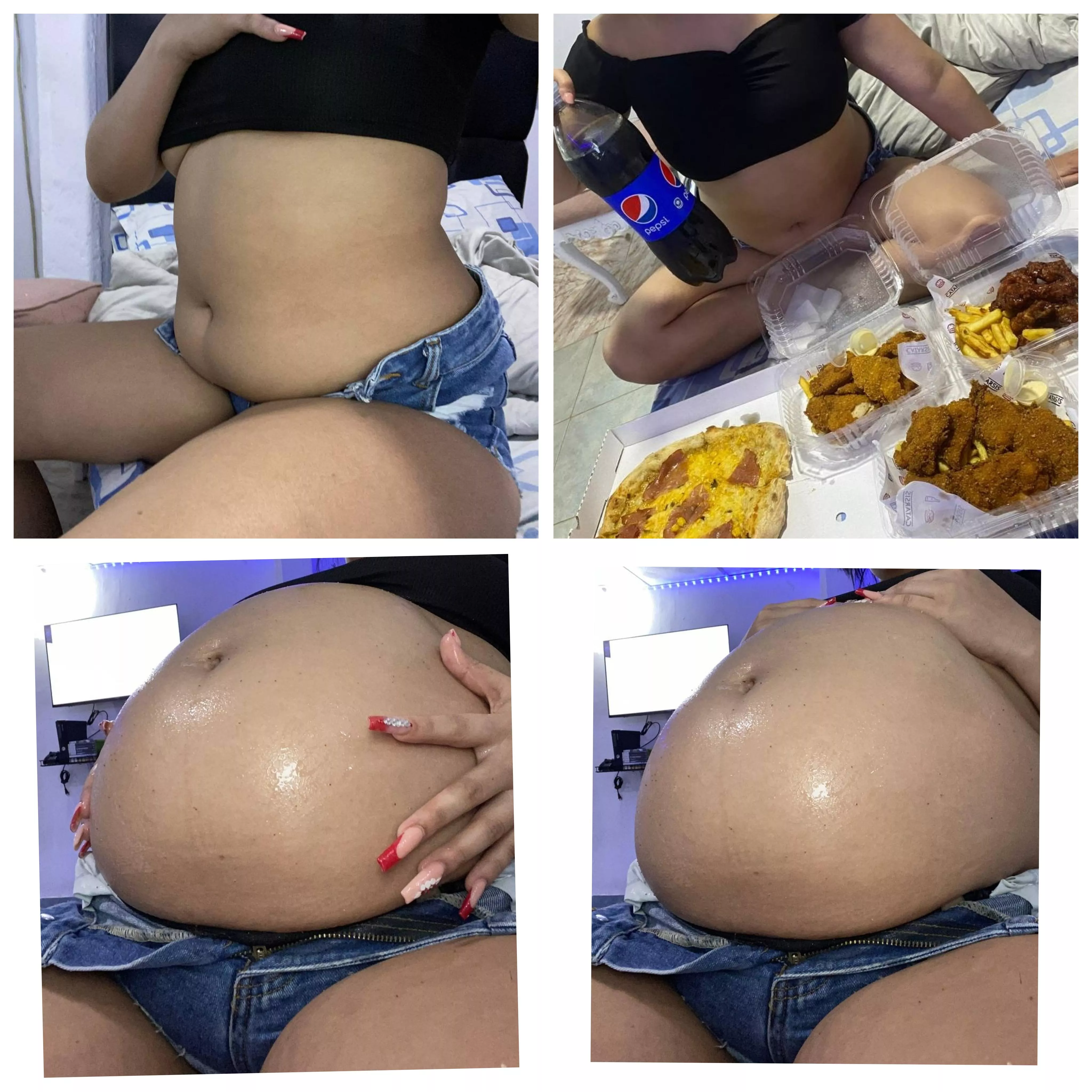 Wow I can't believe this great change in my belly after filling😊🐷 how beautiful before and after ☺️ every day giving my best to grow more and more who accompanies me on this beautiful journey🐷☺️