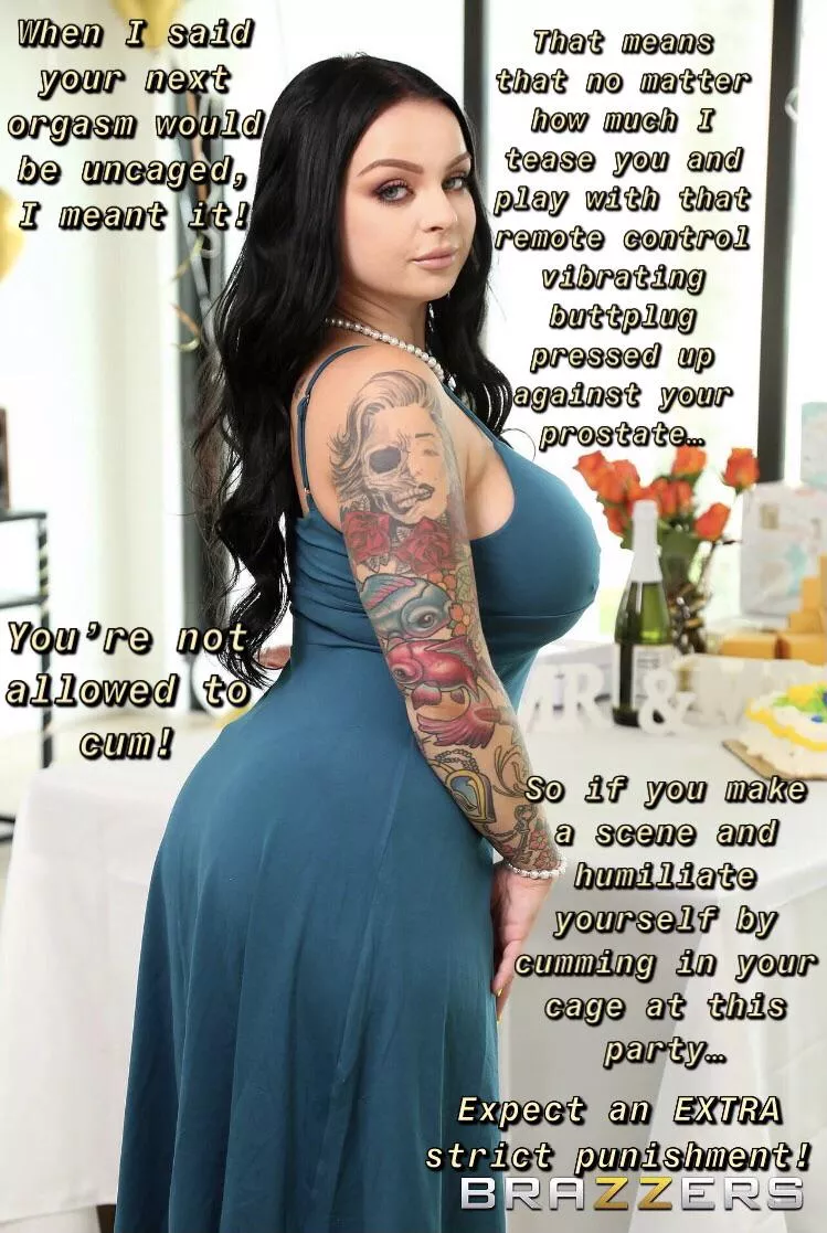 Caged and plugged during the party, endure the teasing without cumming in your cage and you’ll get unlocked for a reward!