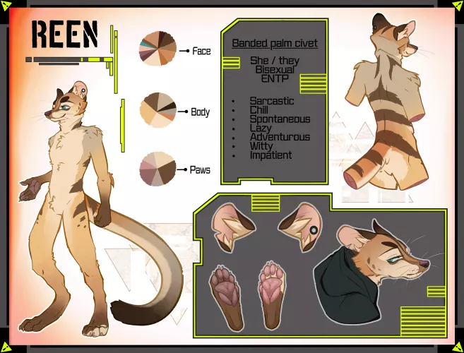 Finally made a proper ref sheet for my civet [by me @heretic.fox on Instagram]