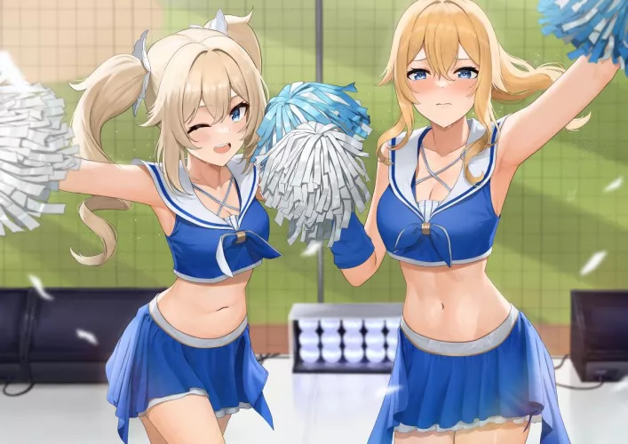 Jean and Barbara Leading the Cheerleading Squad