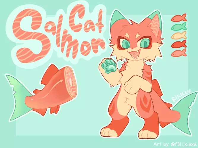 Made a salmon cat :3 PLEASE HELP ME NAME THEM (art by me)