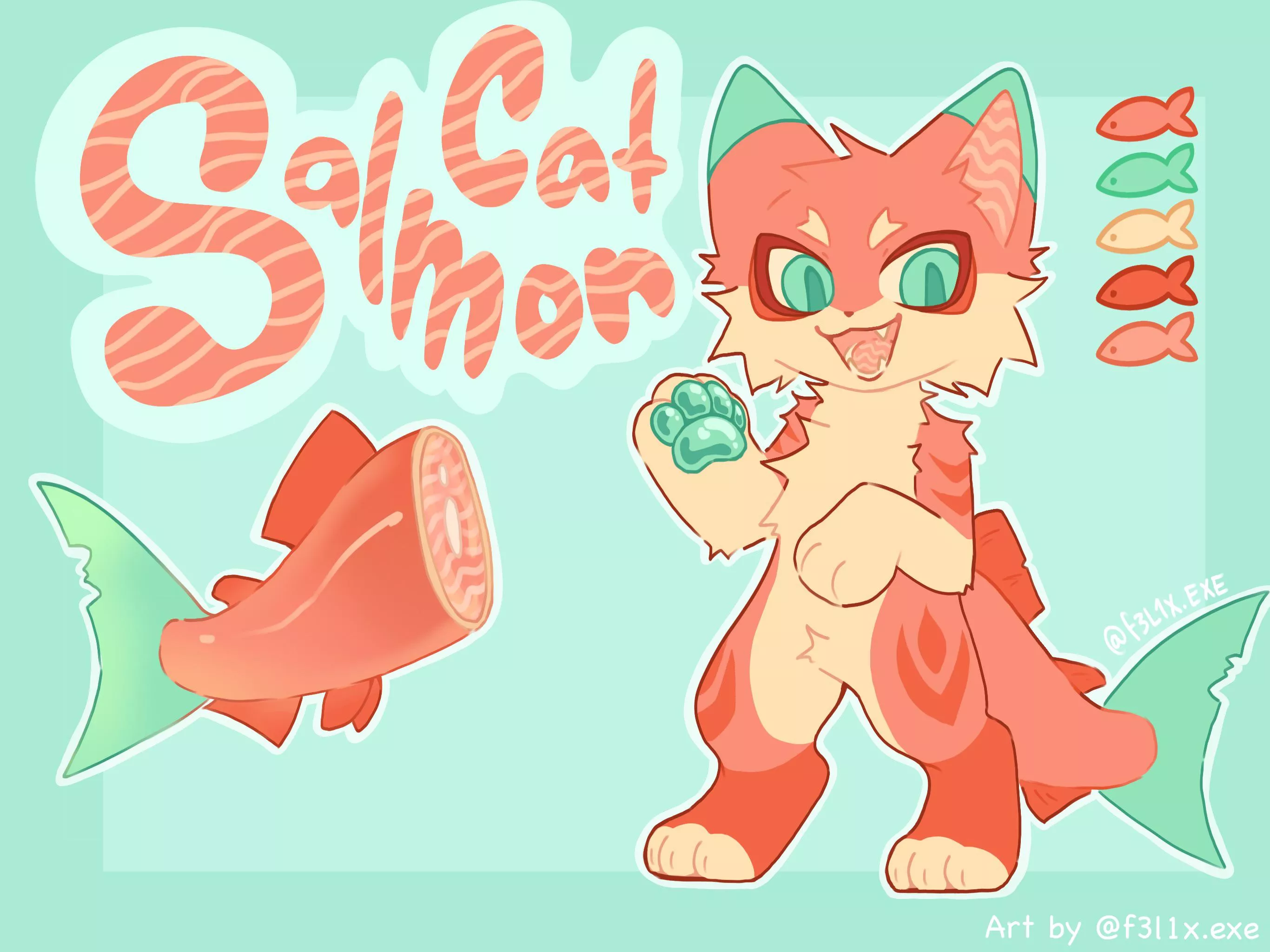 Made a salmon cat :3 PLEASE HELP ME NAME THEM (art by me)