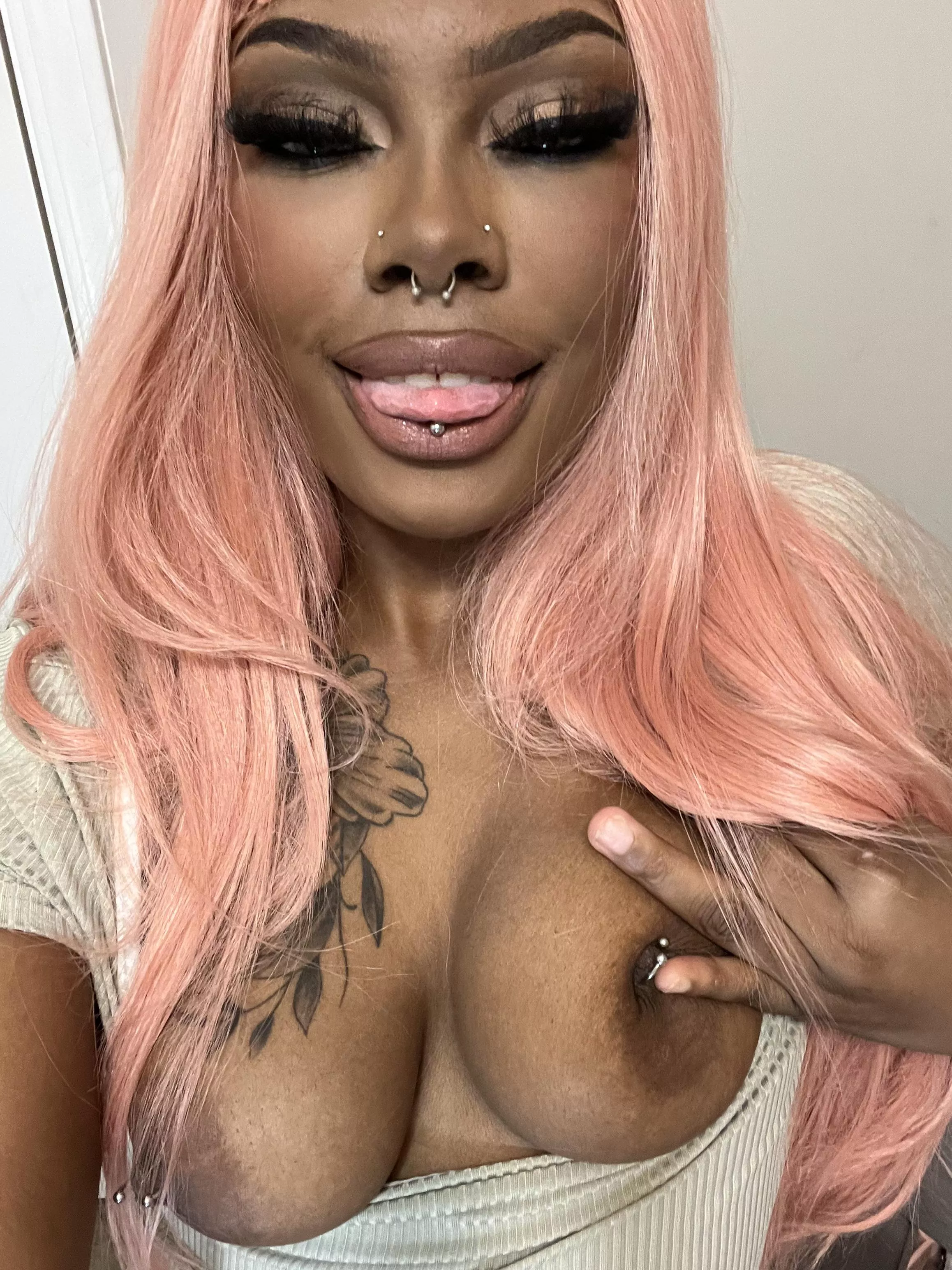 Pink hair moist pink pussy