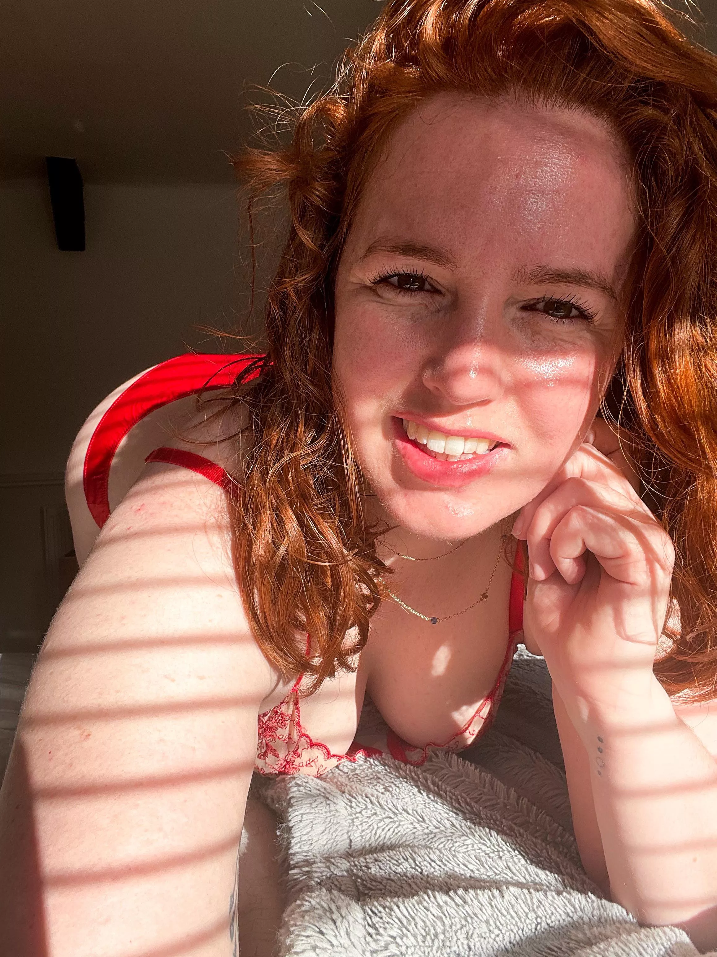 Redhead in red underwear