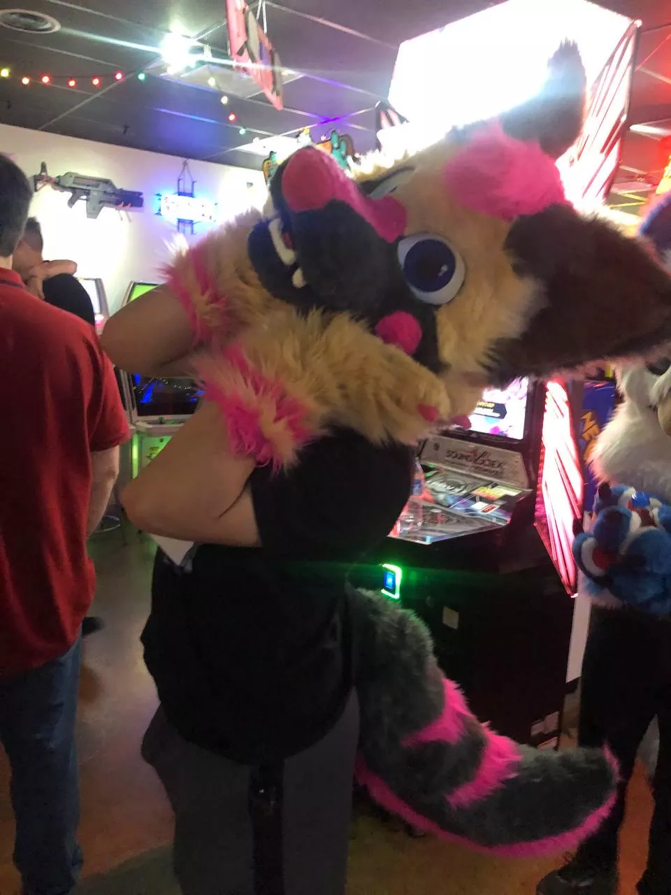 Shep doing shep things at a local furry meetup!