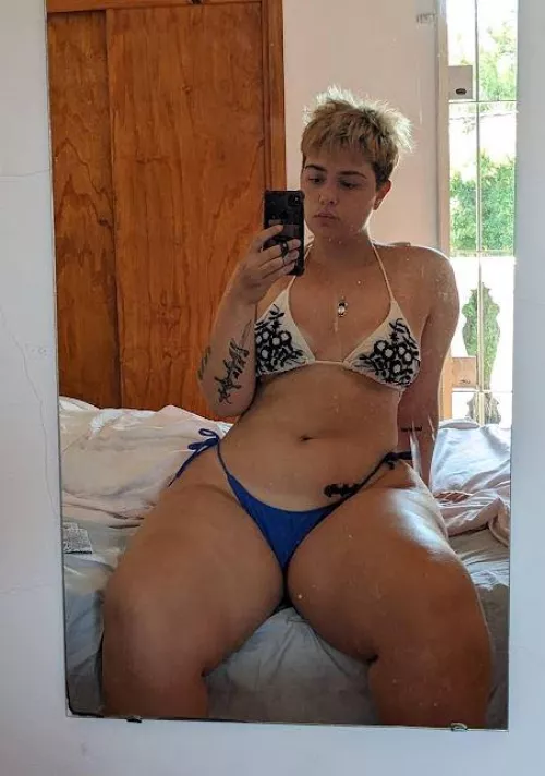 white and blue bikini