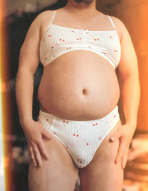 Chubby in white bra and slip