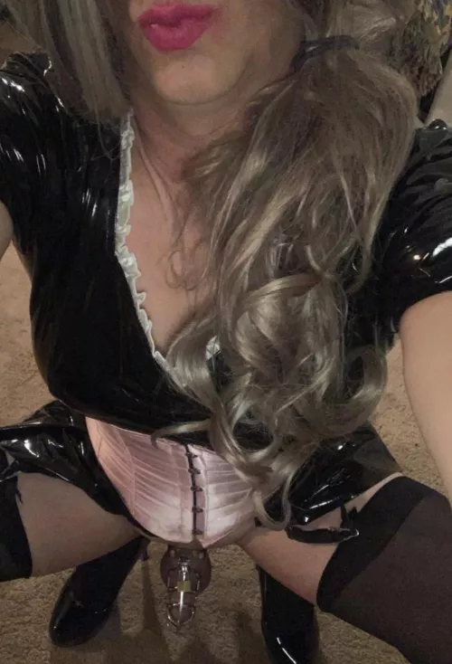 Locked sissy maid awaiting orders!