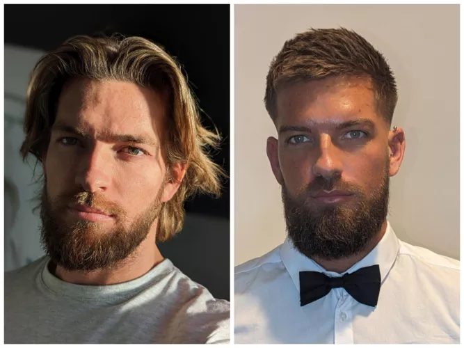 Long hair and short beard, or long beard and short hair?