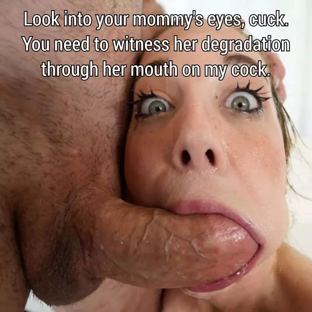 Look in her eyes, it’s ur fault that she has to suck ur bully’s huge fat cock, just to save her pathetic son