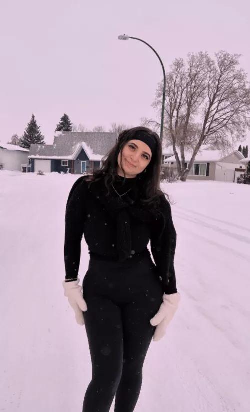 Busty Brunette In the Snow