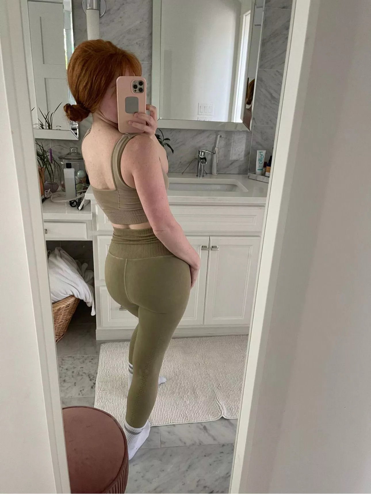 Glute game on point after those hip thrusters, can't help but admire my own progress.