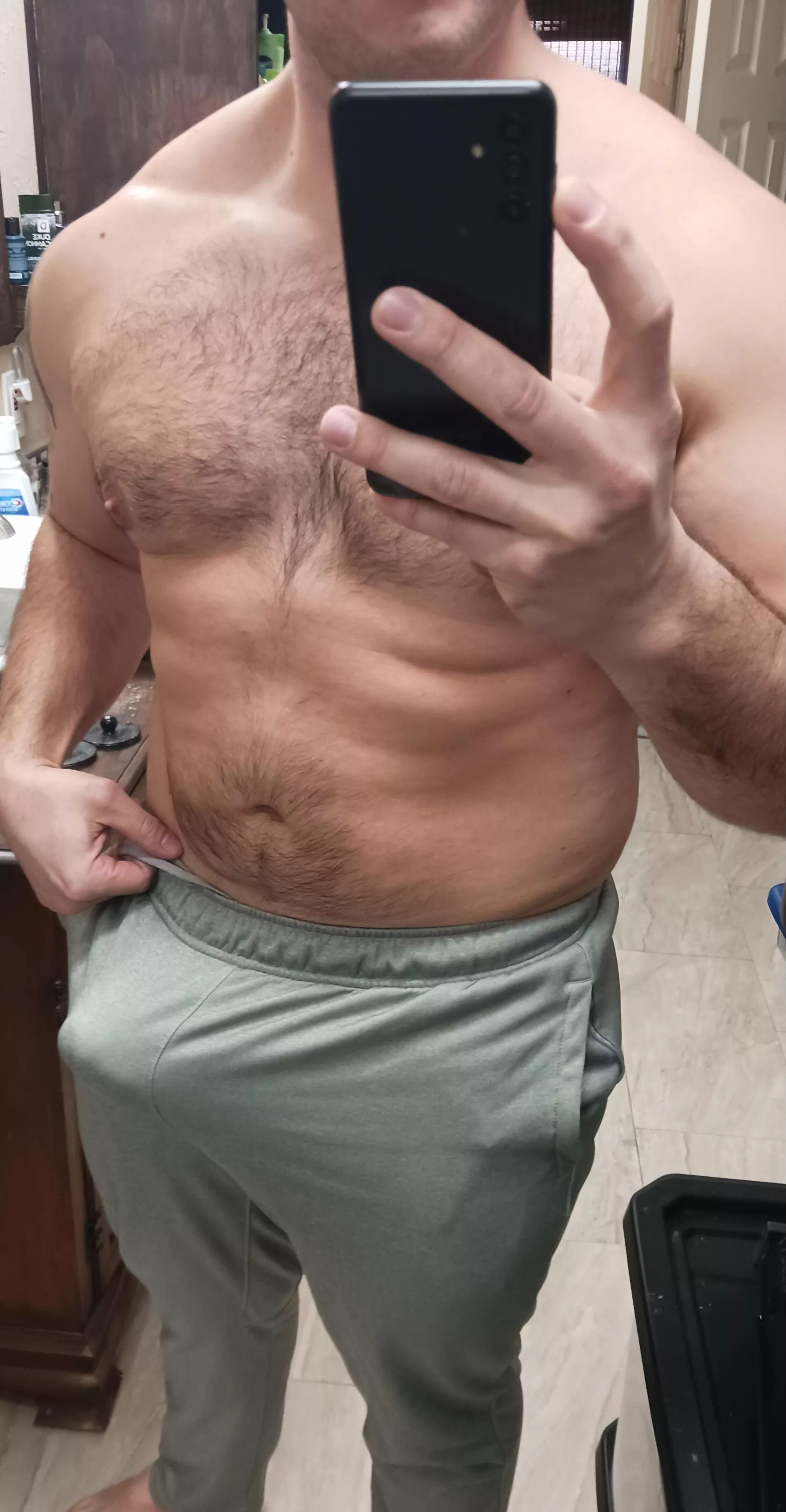 Grey sweats and hard cocks