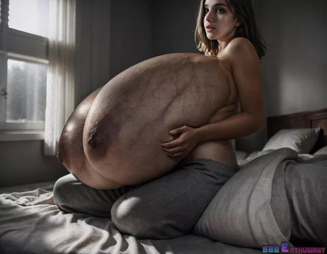 Her breasts never stopped growing... most of her time is spent in bed