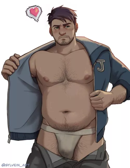 Shane taking off his jacket (@sylvein_art)