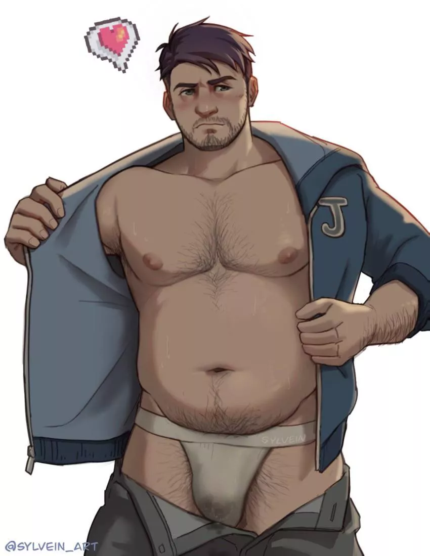 Shane taking off his jacket (@sylvein_art)