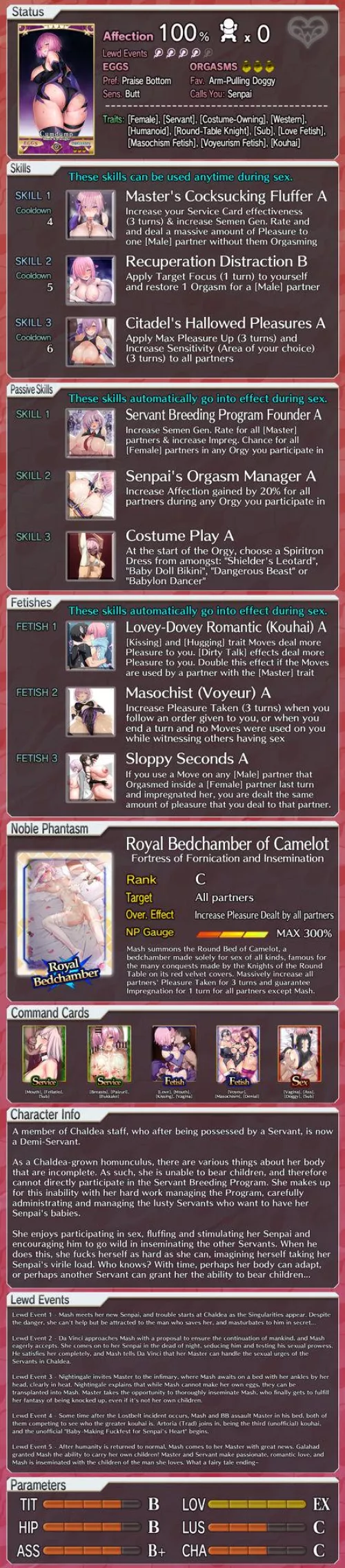 A remake of Mash's lewd profile! [FGO] [Fate] [Game Mechanics] [Impregnation] [Hetero] [Male Viewer]