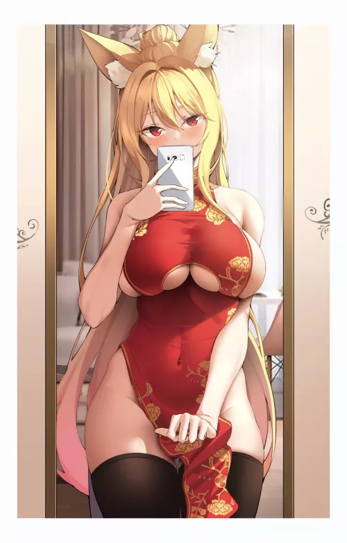 Fox gitl wearing Chinese dress