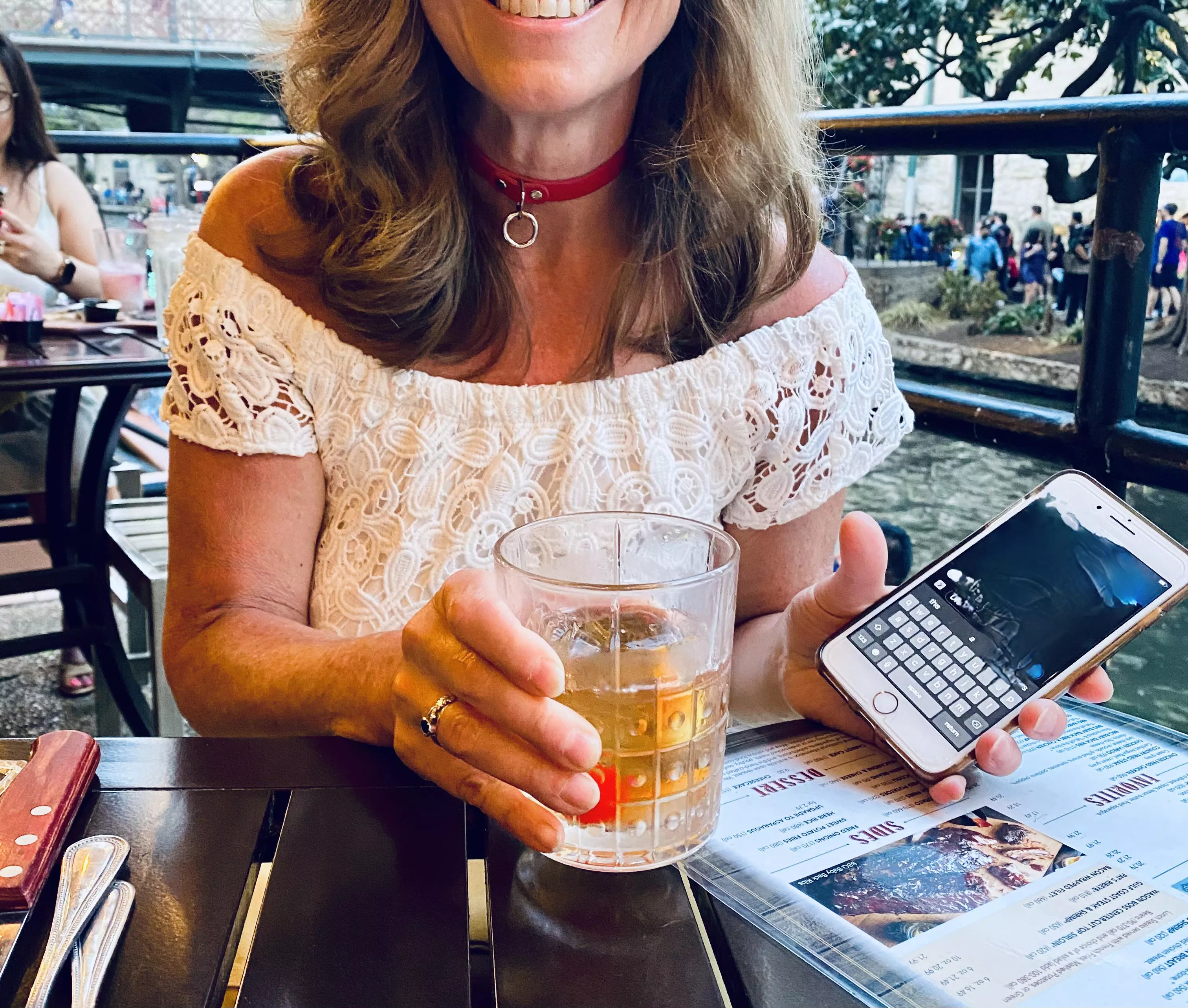 I like this red collar in public because it catches everyone's eye.