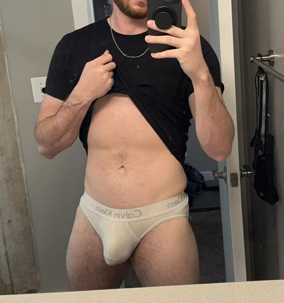 I usually wear black boxer briefs or a jock, but a hook up left these at my place, so I had to try them on. What do you think?